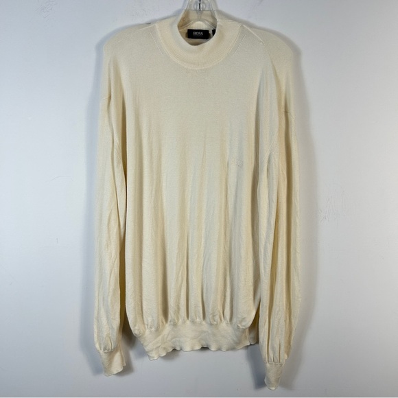 ❤️ Hugo Boss Men's Off-White Wool Blend Mock/Crewneck Sweater L - Picture 1 of 8
